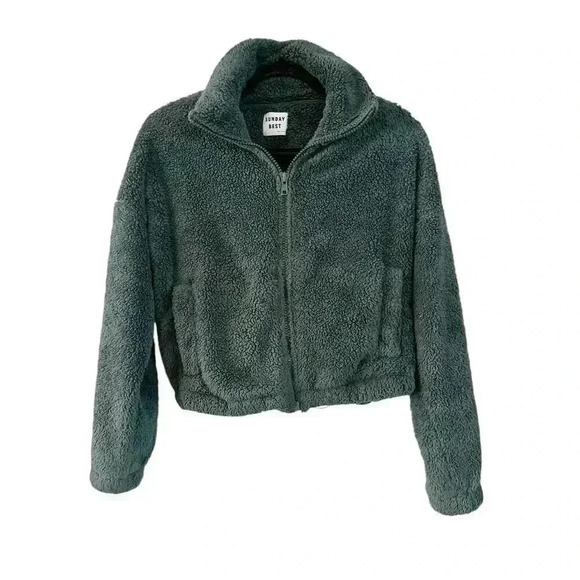 Sunday Best Aritzia Women’s Zip Up Fleece Jacket Cropped Bomber Size S Teddy - Picture 1 of 6